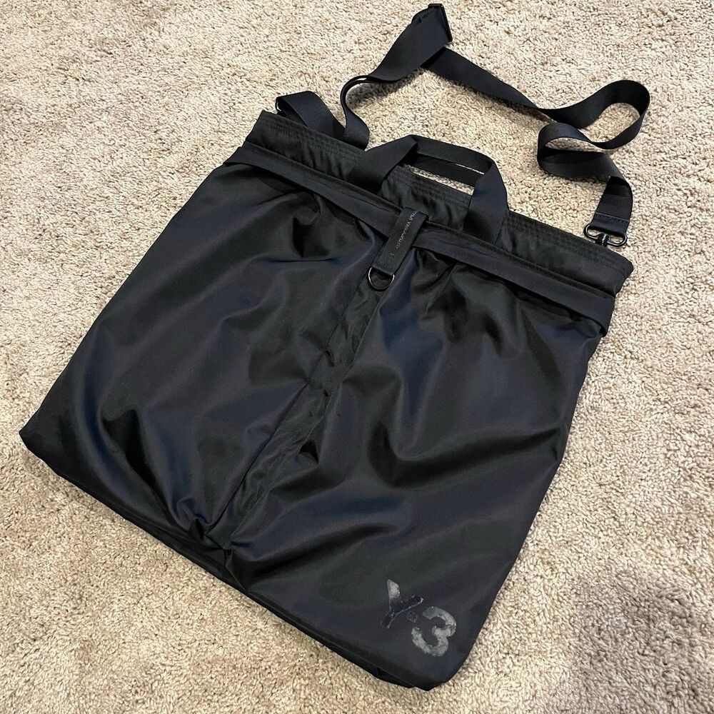 Y-3 Yohji Yamamoto Black Nylon Twill Tote Bag Crossbody Shoulder Tech Logo